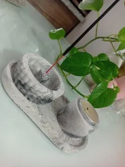 ست جاعودی و جاشمعی بتنی مدل ابر و بادی به همراه سینی