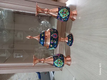 ست 3 تکه گلدان و شکلات خوری مسی مدل پرداز کد ab24