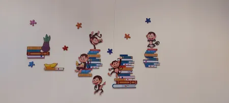 استیکر چوبی کودک باروچین مدل میمون و کتاب کد 1327 مجموعه 17 عددی