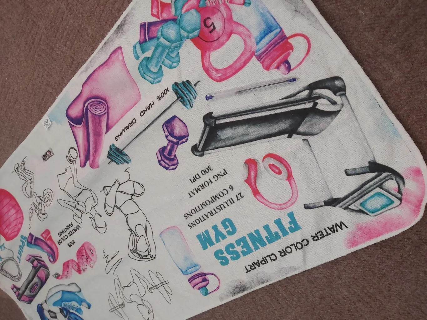 حوله ورزشی هزاردستان طرح fitness gym کد H131 سایز 100x50 سانتی متر