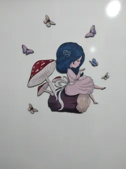 استیکر چوبی باروچین طرح Girl and Butterfly