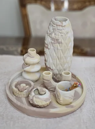 ست 9 تکه جاشمعی جاعودی و گلدان بتنی طرح سنگ مدل یاس