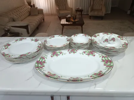 سرویس غذاخوری 28 پارچه 6 نفر چینی زرین ایران مدل ایتالیا اف بیدگل درجه عالی