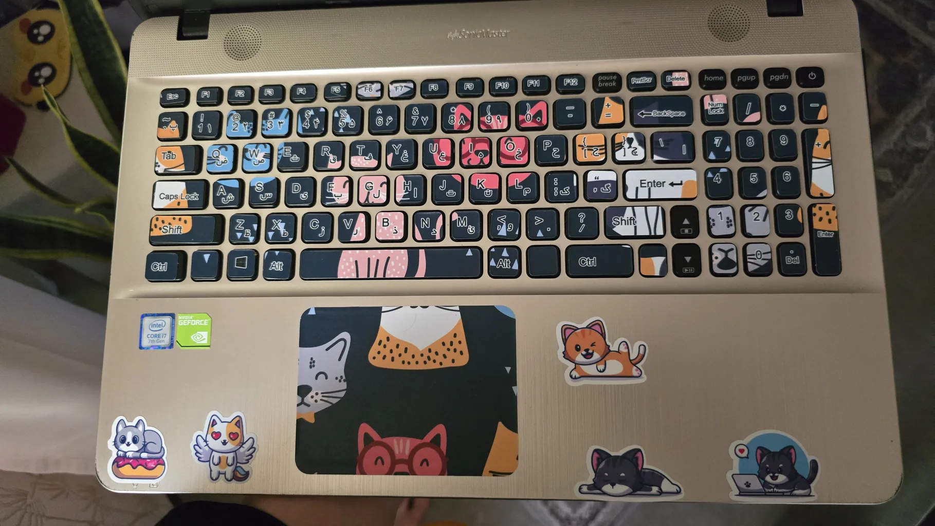 استیکر لپ تاپ توییجین و موییجین طرح حیوانات کد 24 مناسب برای لپ تاپ 15.6 اینچ به همراه برچسب حروف فارسی کیبورد