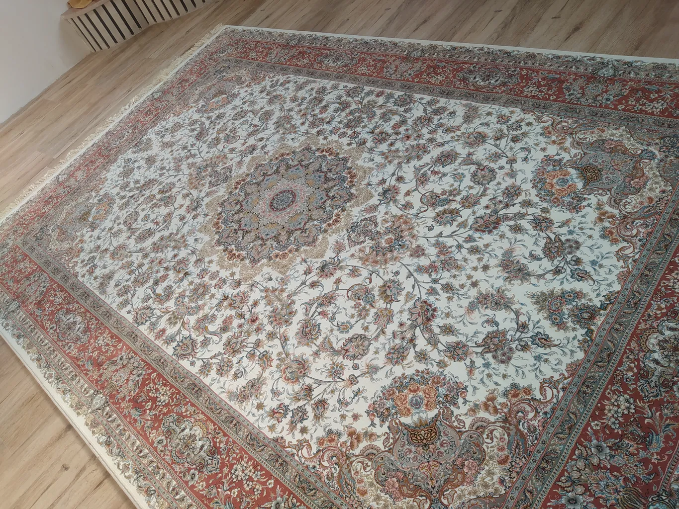 فرش ماشینی فرش مشهد کد 802280 زمینه کرمی