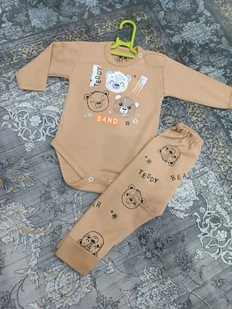 ست بادی آستین بلند و شلوار نوزادی مدل کله خرس کد 3809