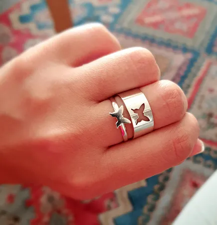 انگشتر زنانه مدل پروانه ای مکمل مجموعه 2 عددی