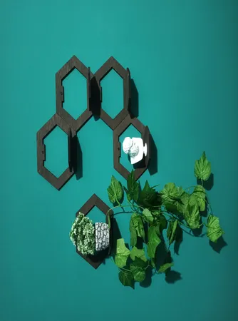 شلف دیواری خونه خاص مدل شش ضلعی مجموعه 5 عددی