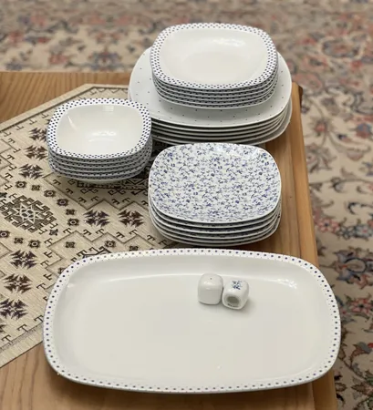 سرویس غذاخوری 27 پارچه چینی زرین ایران مدل کواترو ورنیکا درجه یک