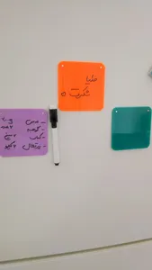 تجریه خرید تخته وایت برد ملان مدل پلکسی مگنتی یخچالی سایز 8.6x8.6  سانتی متر به همراه ماژیک مجموعه 4 عددی