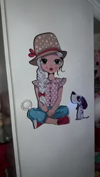 استیکر چوبی باروچین طرح Girl and lovely dog