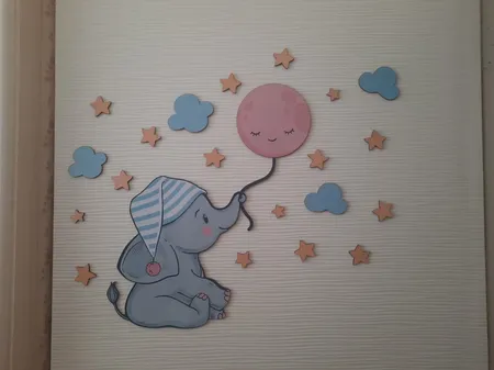 استیکر چوبی کودک باروچین مدل فیل کوچولو کد 1222