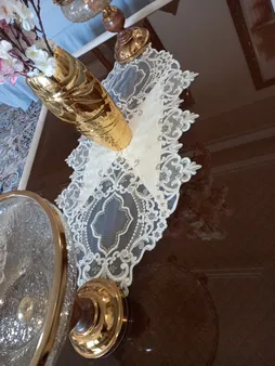 ست رومیزی 3 تکه صفاهوم مدل ستاره مخمل گیپور کد 0N