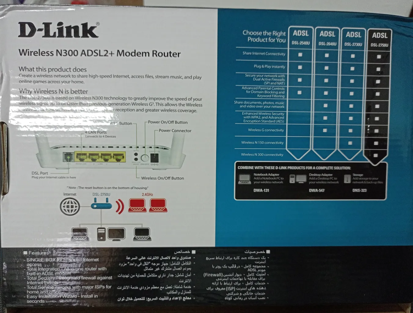مودم روتر ADSL2 Plus بی‌سیم N300 دی-لینک مدل DSL-2750U