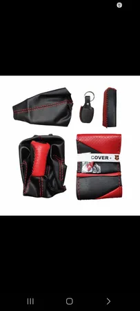 روکش فرمان کاور پلاس مدل PR-LUXE-RD به همراه سردنده وگردگیر و روکش ترمزدستی و کاور سویچ مناسب برای پراید