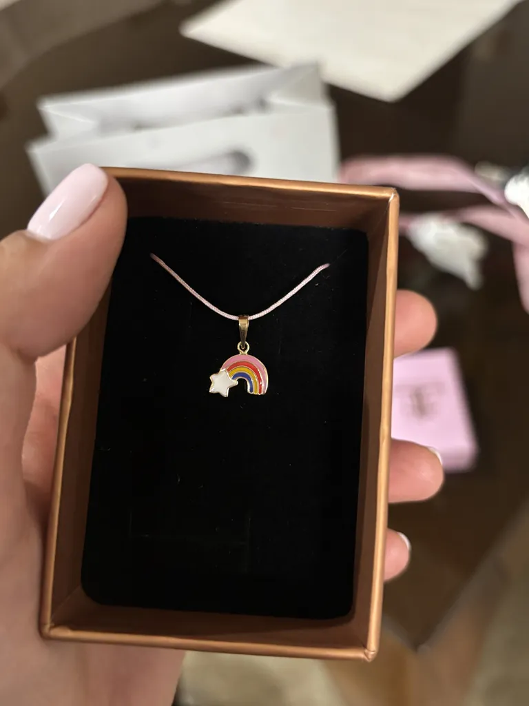 آویز گردنبند طلا 18 عیار دخترانه الی گالری مدل رنگین کمان مینایی