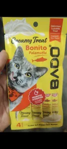 تجریه خرید تشویقی گربه بادو مدل بستنی طعم ماهی بونیتو وزن 60 گرم بسته 4 عددی
