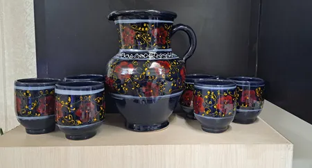 ست 7 تکه پارچ و لیوان سفالی مدل نقاشی GH