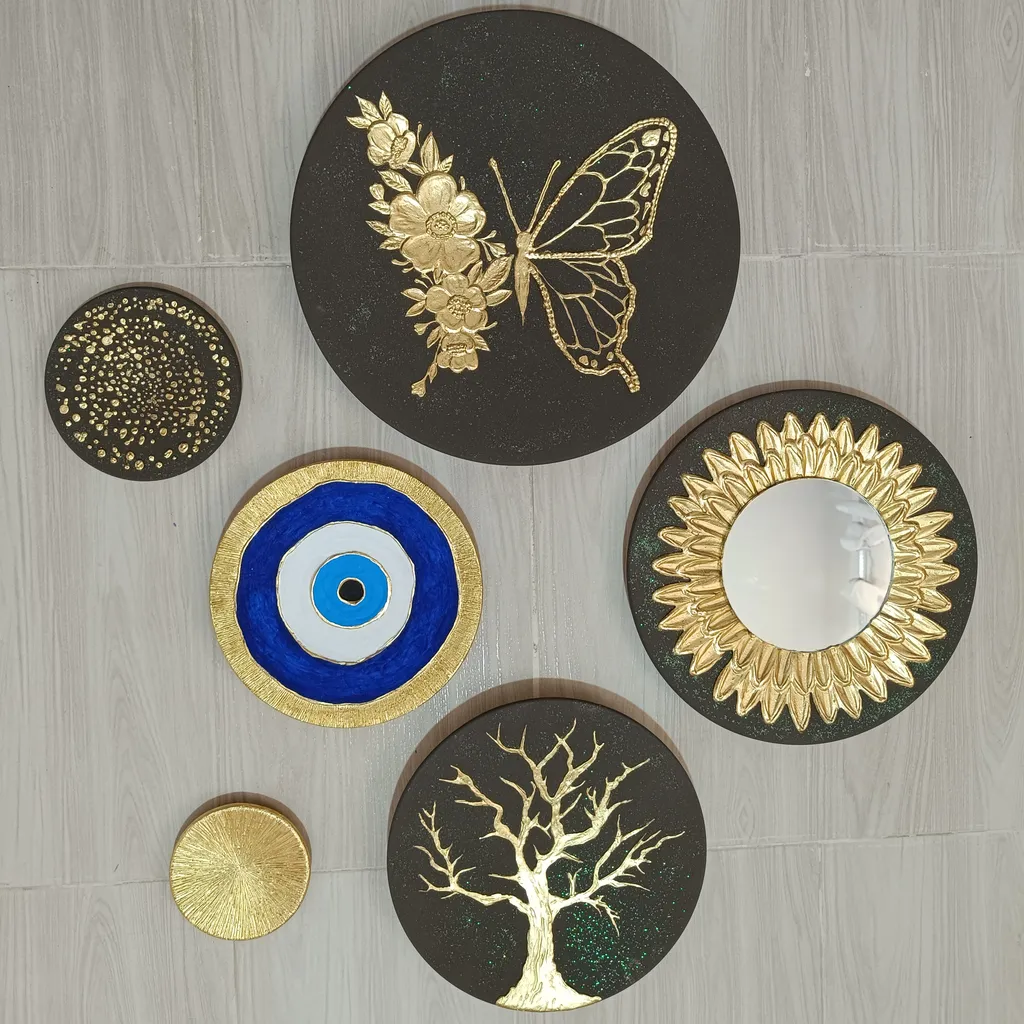 بشقاب دیوارکوب سفالی خام مدل گرد کد D6 مجموعه 6 عددی