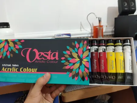 رنگ اکریلیک وستا 12 رنگ حجم 21 میلی لیتر