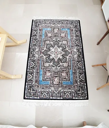 فرش ماشینی زمرد مشهد طرح 22000 زمینه آبی