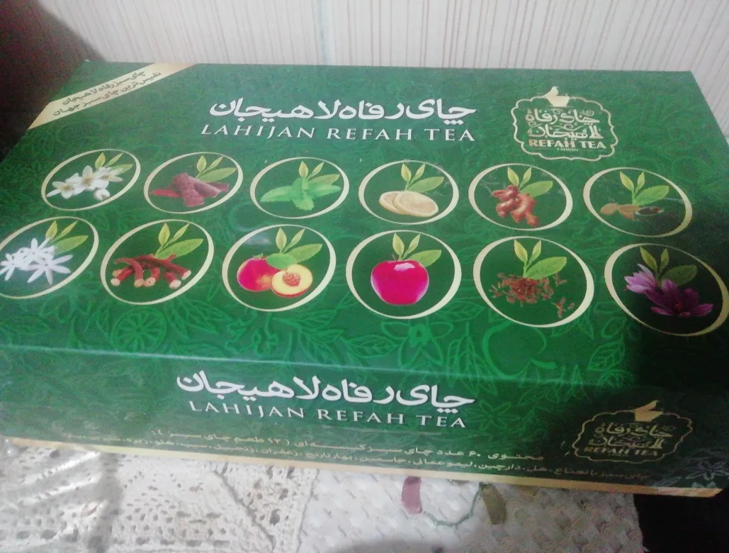 بسته چای سبز کیسه ای رفاه لاهیجان مدل 12 طعم 60 عددی