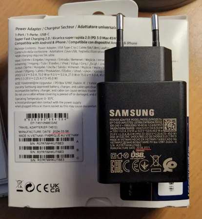شارژر دیواری 45 وات سامسونگ مدل EP-T4510 به همراه کابل تبدیل USB-C
