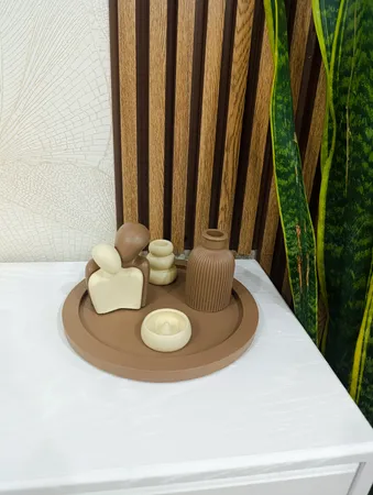 ست 5 تکه جاشمعی و گلدان بتنی طرح عشق مدل MD044