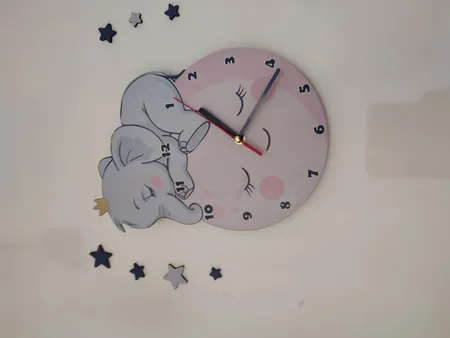 ساعت دیواری کودک باروچین مدل فیل و ماه کد C-114