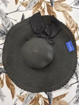 کلاه حصیری زنانه مدل ساحلی پاپیون دار