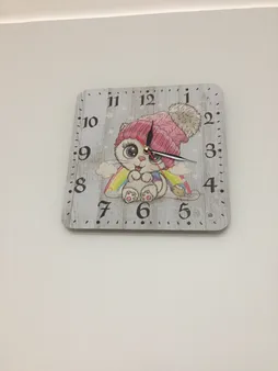 ساعت دیواری کودک مدل 1017 طرح گربه و رنگین کمان