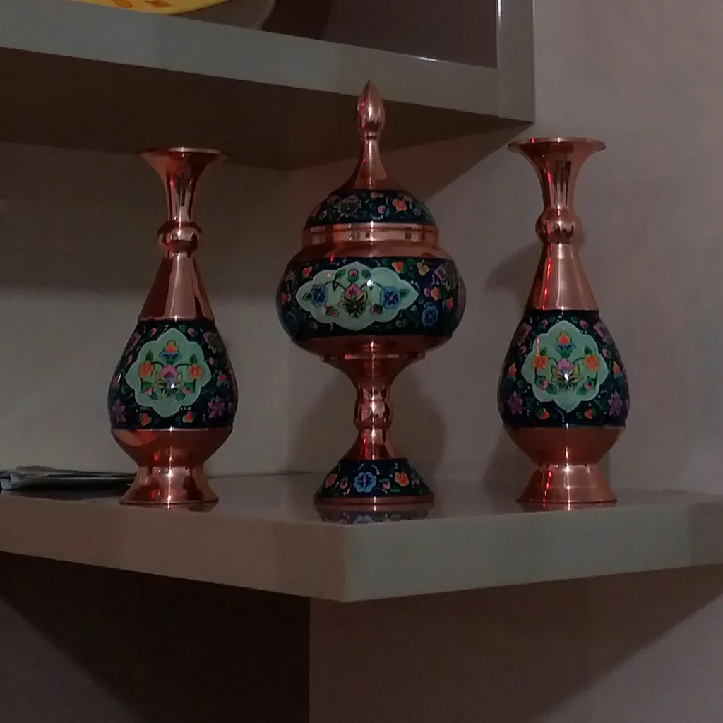 ست 3 تکه گلدان و شکلات خوری مسی مدل پرداز کد ab24