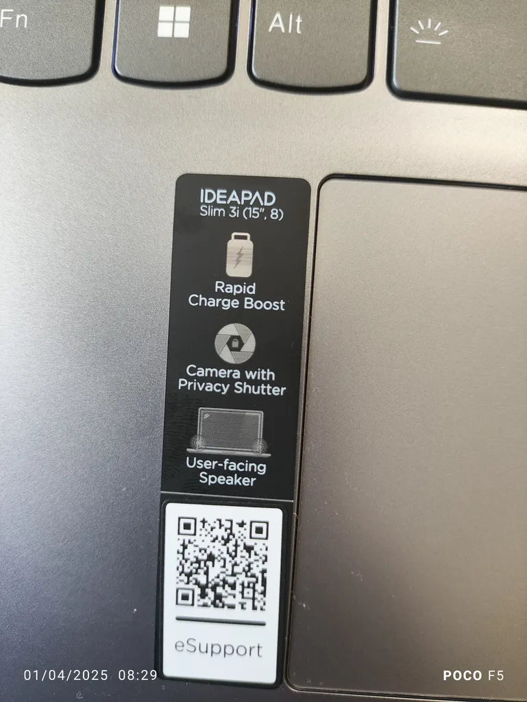 لپ تاپ 15.6 اینچی لنوو مدل IdeaPad Slim 3 15IRH8-i5 13420H-8GB LPDDR5-512GB SSD-IPS-Backlit-Fingerprint