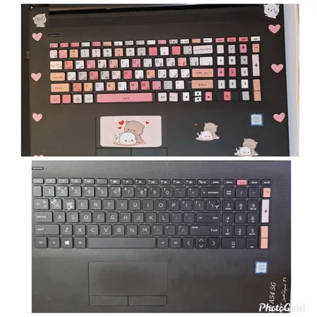 استیکر لپ تاپ مدل cute cat 03 مناسب برای لپ تاپ 15 تا 17 اینچ به همراه برچسب حروف فارسی کیبورد