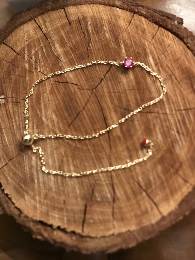 دستبند طلا و سنگ 18 عیار زنانه روبی آرت گالری مدل آسانسوری مارکیز روبی