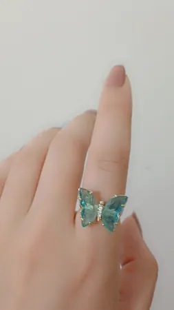 انگشتر دخترانه مدل پروانه کریستالی 148 رنگ آبی