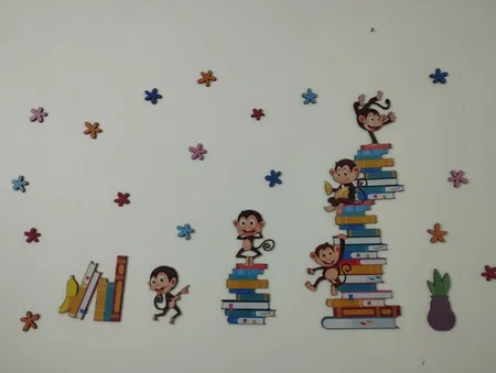 استیکر چوبی کودک باروچین مدل میمون و کتاب کد 1327 مجموعه 17 عددی