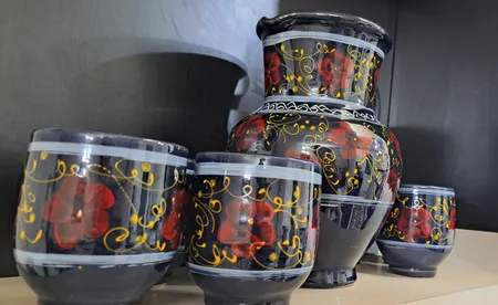 ست 7 تکه پارچ و لیوان سفالی مدل نقاشی GH