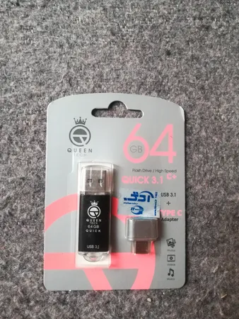 فلش مموری کوئین تک مدل QUICK USB3.1 ظرفیت 64 گیگابایت به همراه مبدل USB-C