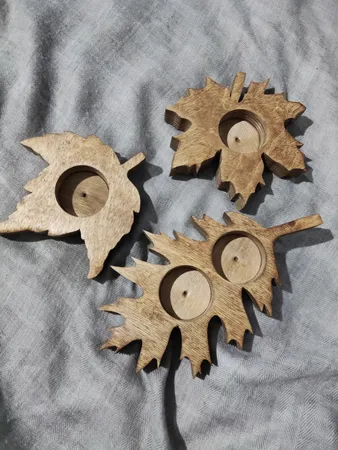 جاشمعی چوبی طرح برگ مجموعه سه عددی