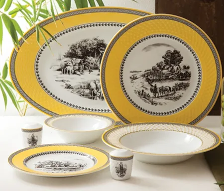 سرویس غذاخوری 28 پارچه 6 نفر چینی زرین ایران مدل ایتالیا اف Village 2 درجه یک