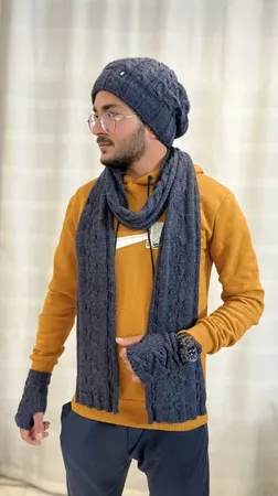 ست کلاه و شال گردن و دستکش بافتنی سام مدل داخل خز کد 442