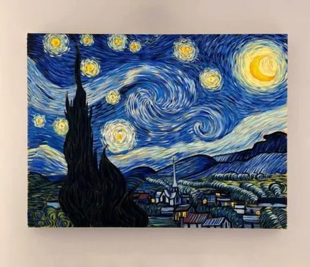 تابلو نقاشی رنگ‌ روغن طرح شب پر ستاره