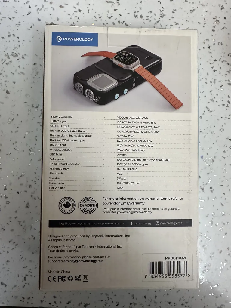 پاوربانک خورشیدی پاورولوژی مدل PPBCHA49 ظرفیت 16000 میلی امپر ساعت