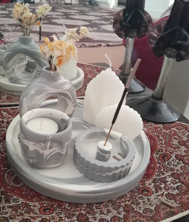 ست 6 تکه جاعودی و گلدان بتنی طرح دونات کد C07