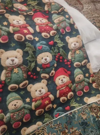 پارچه ملحفه عرض 1.5 متر پارچه باما طرح سه بعدی تدی زمستونی کد 5013484