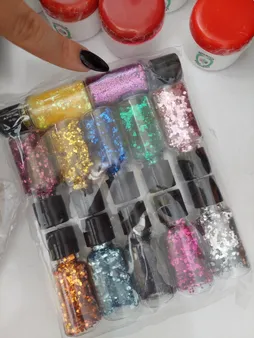 پودر اکلیل رزین اپوکسی فیلو مدل Hexagon 10 حجم 10 میلی لیتر مجموعه 12 عددی