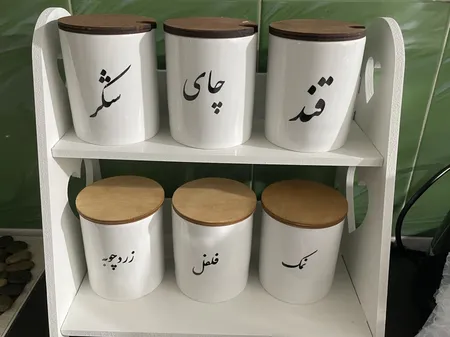 بانکه مدل سرامیکی درب چوبی مجموعه 3 عددی