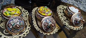 تجریه خرید قندان میناکاری مسی طرح  شکم دار درب دار کد 187