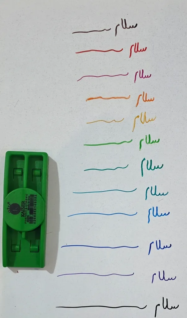 ماژیک وایت برد رنگی کایزر مدل سر نازک طرح باریک به همراه تخته پاک کن مجموعه 13 عددی